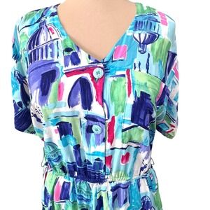 Vintage 80s 90s Carol Anderson California Abstract Cityscape Dress Art Print 12